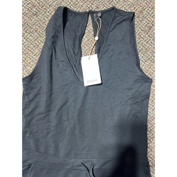 Quince Women’s Black French Terry Modal Jumpsuit sz S NWT Sleeveless V-neck - Picture 2 of 10